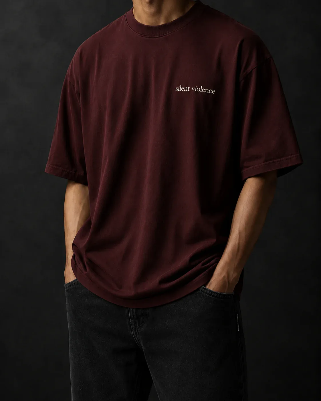 Signature Box Tee — Deep Oxblood